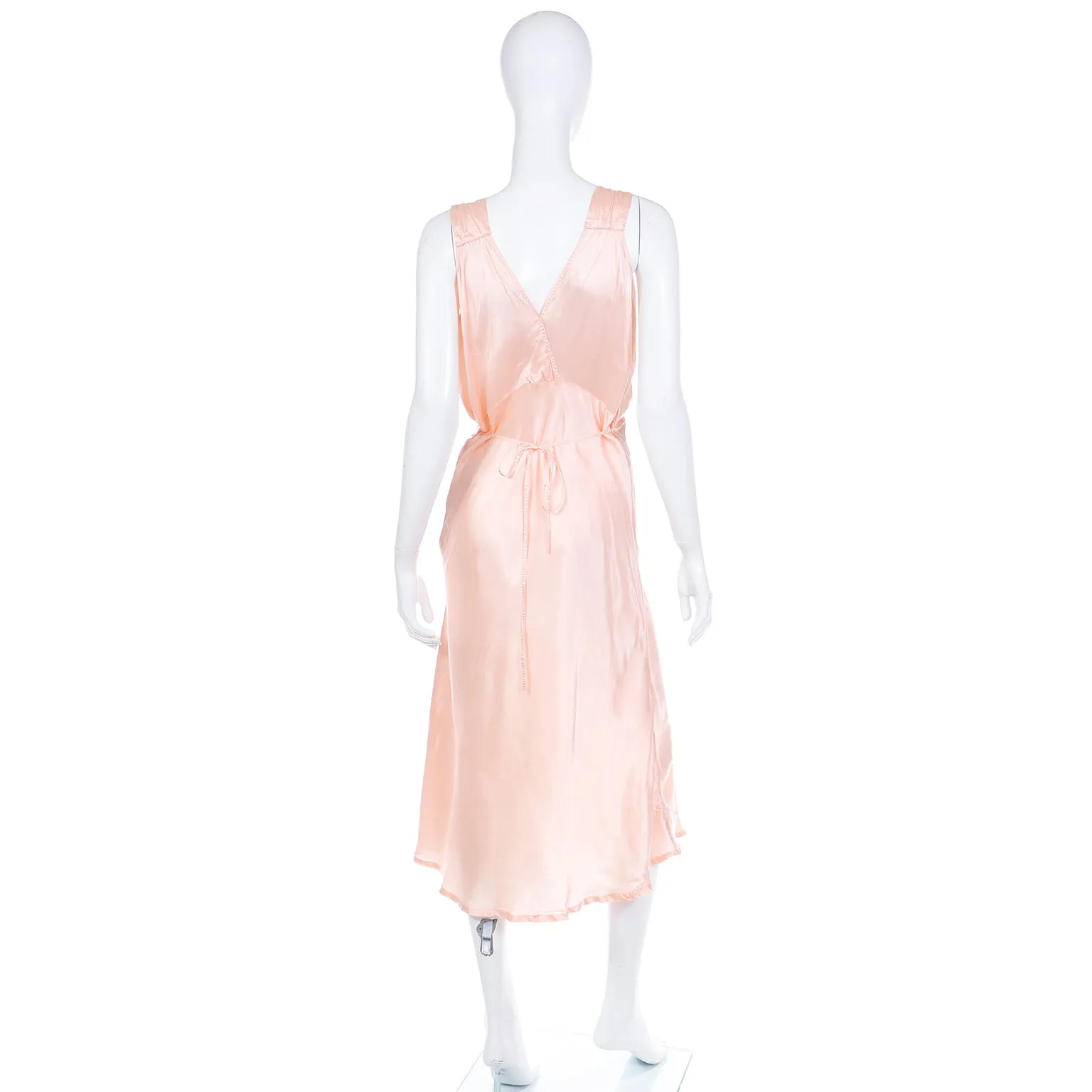 1940s Pink Silk Bias Cut Vintage Nightgown or Dress with Embroidery