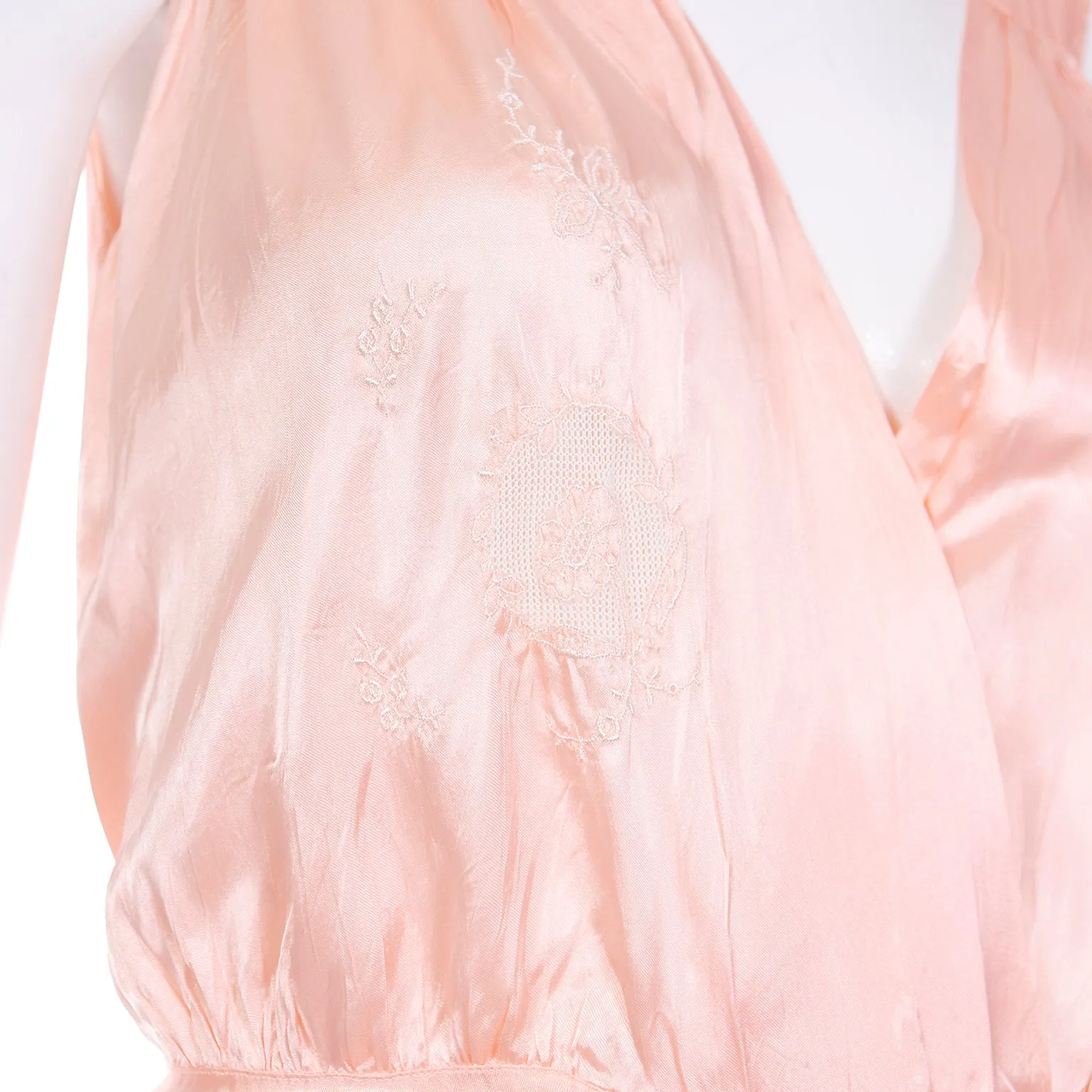 1940s Pink Silk Bias Cut Vintage Nightgown or Dress with Embroidery