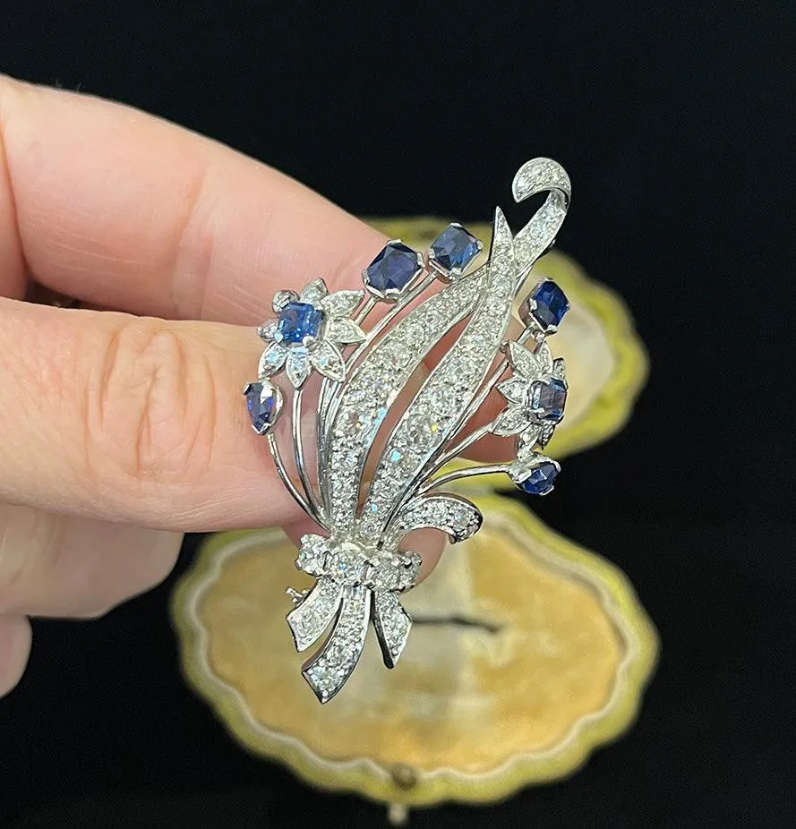 1950s Sapphire and Diamond Floral Spray