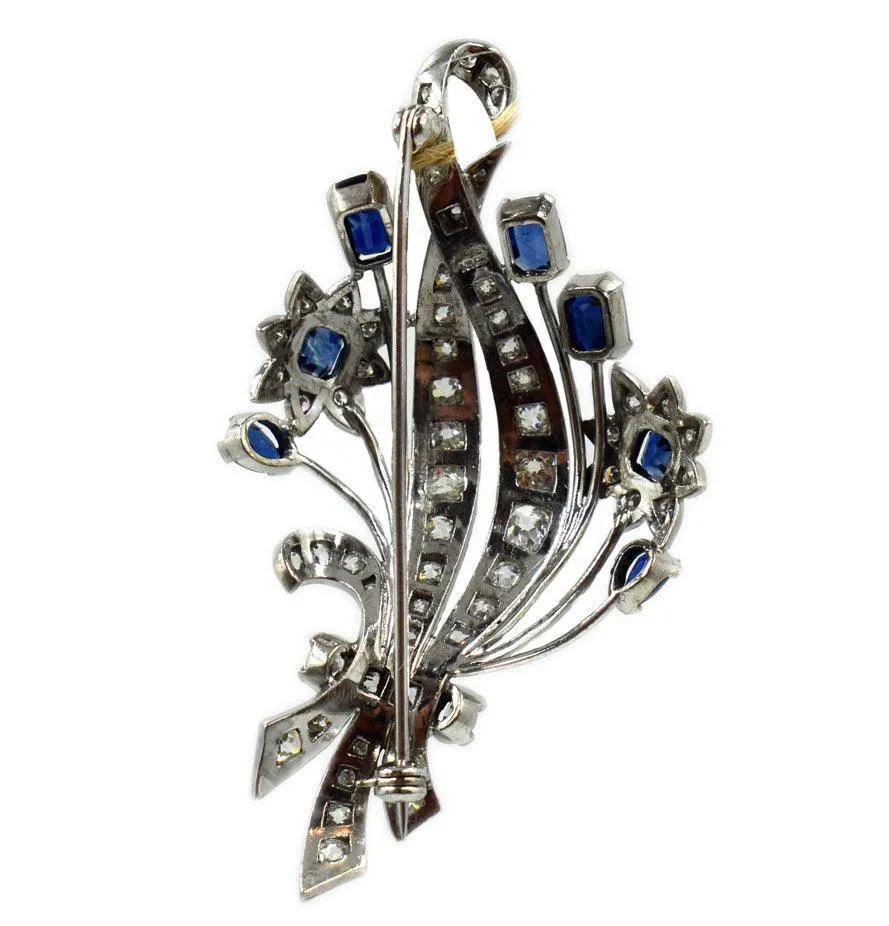 1950s Sapphire and Diamond Floral Spray