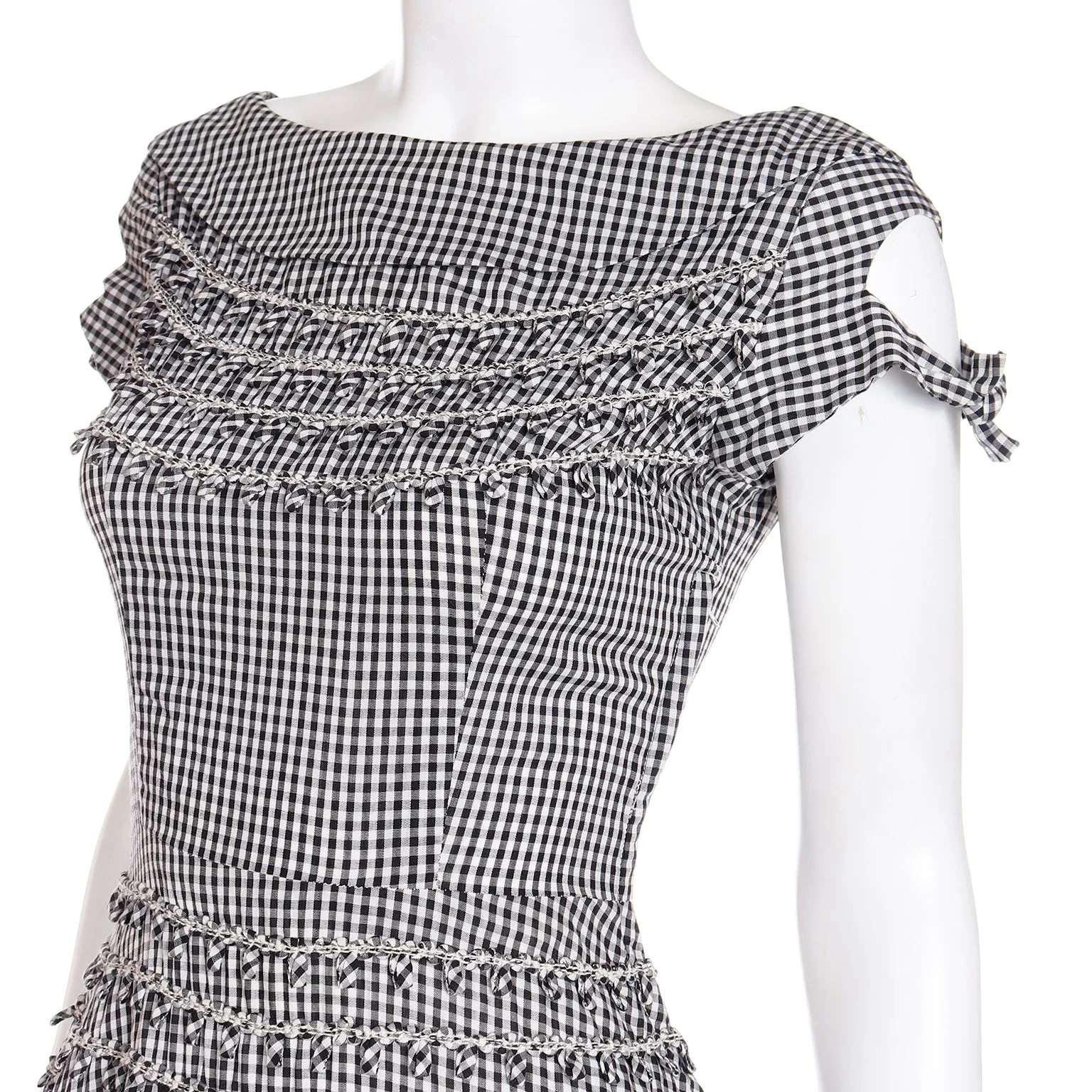 1960s Vicky Vaughn Black & White Gingham Check Cotton Dress