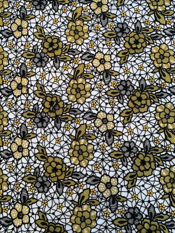 3-Dimensional Floral Guipure Lace - Yellow / Black