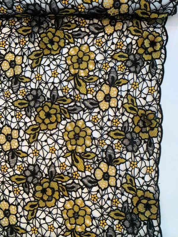 3-Dimensional Floral Guipure Lace - Yellow / Black