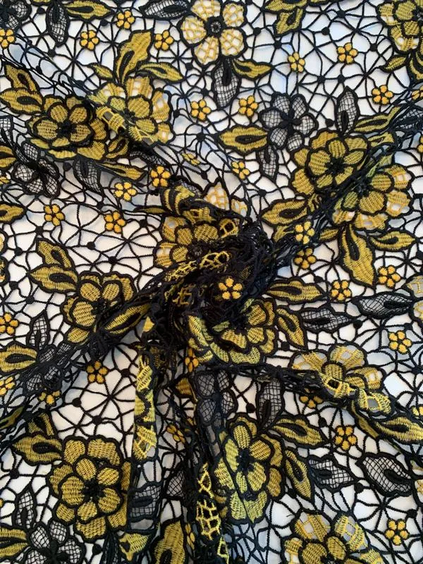 3-Dimensional Floral Guipure Lace - Yellow / Black