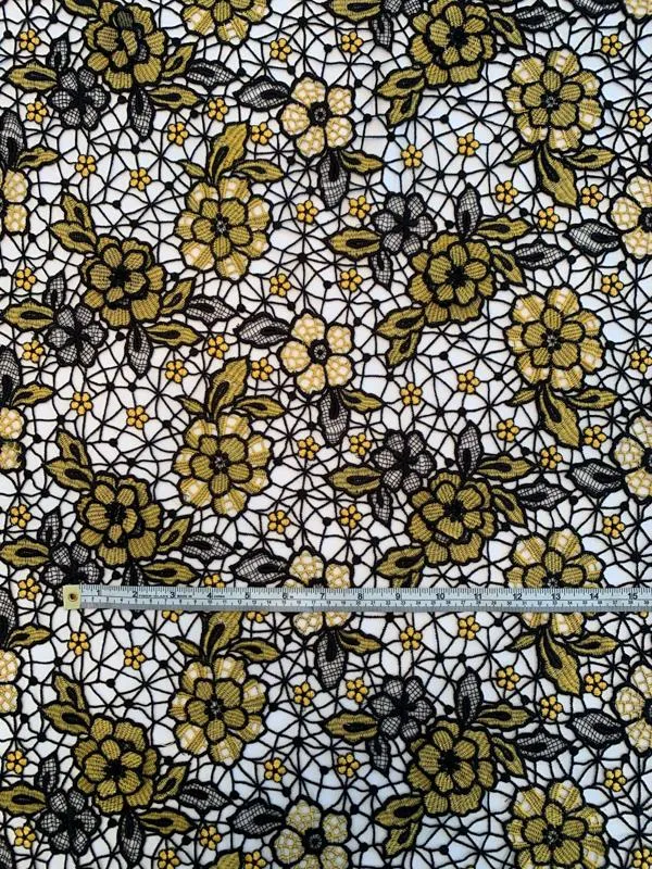 3-Dimensional Floral Guipure Lace - Yellow / Black