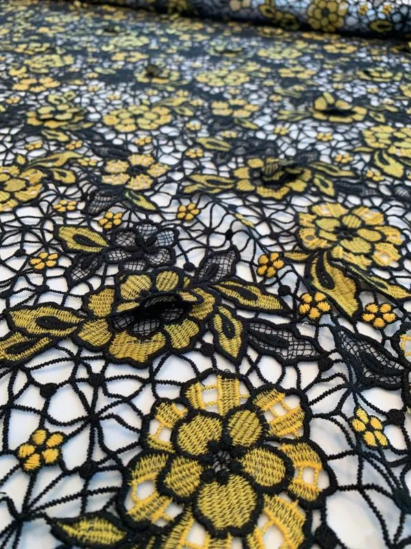 3-Dimensional Floral Guipure Lace - Yellow / Black