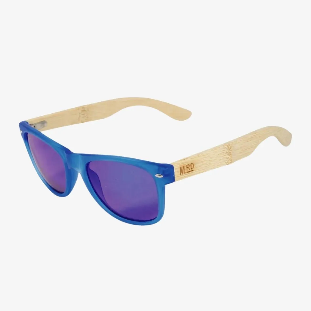 50/50s Sunnies Blue Frame Wood Arm