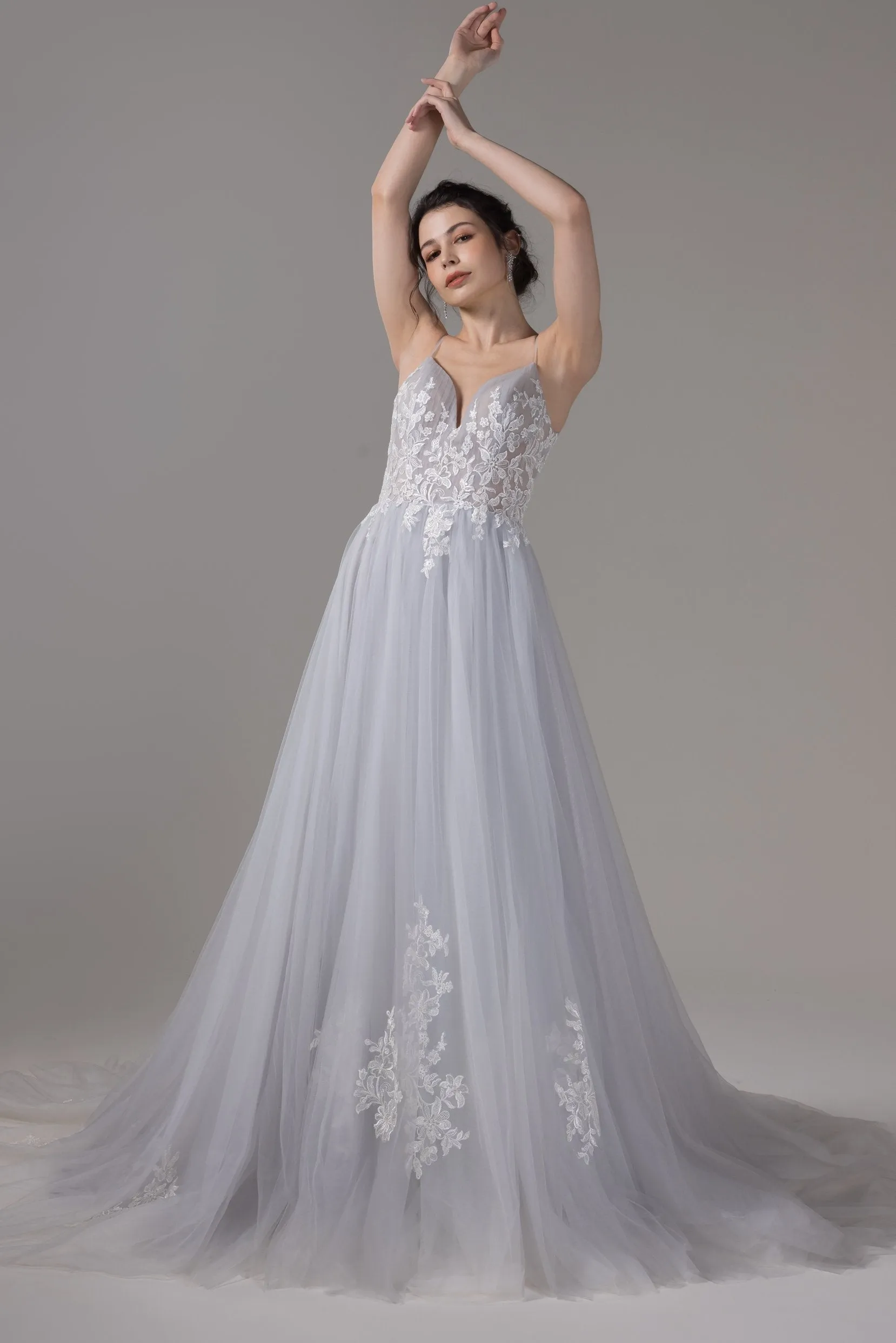 A-Line Chapel Train Lace Tulle Wedding Dress CW2807