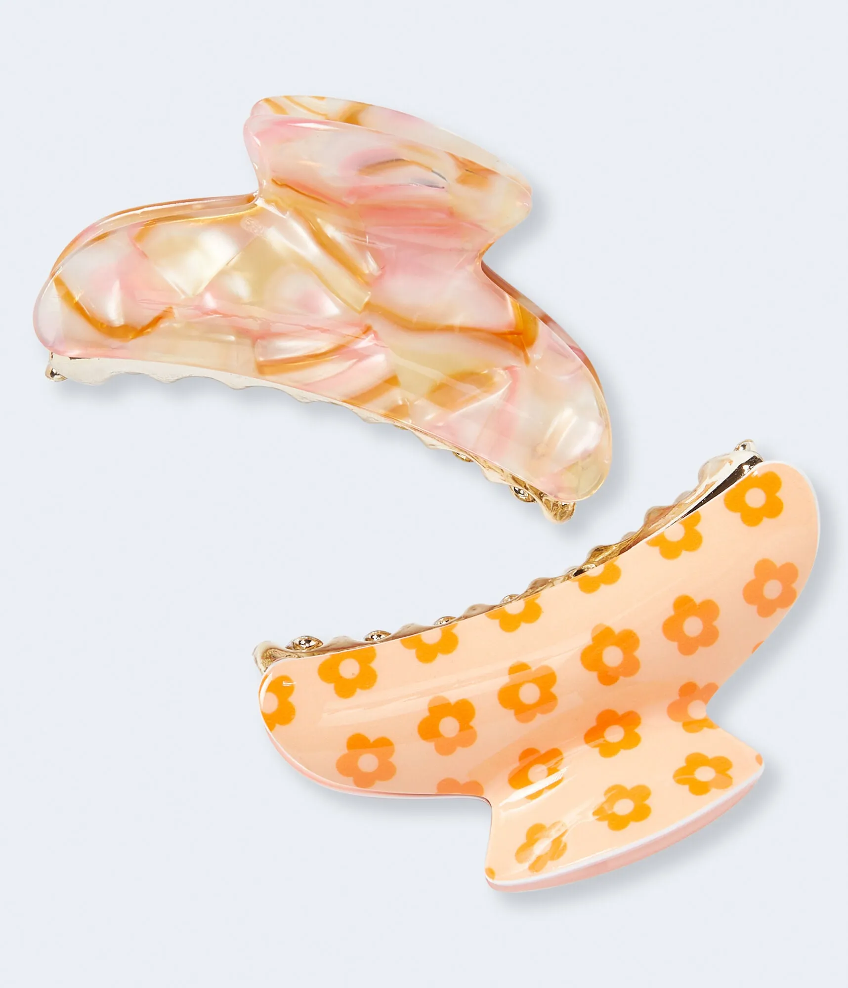 Aeropostale Womens' Retro Flower Claw Hair Clip 2-Pack -  - Size One Size - Cotton - Teen Fashion & Clothing Orange