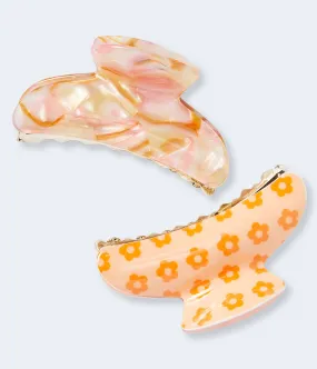 Aeropostale Womens' Retro Flower Claw Hair Clip 2-Pack -  - Size One Size - Cotton - Teen Fashion & Clothing Orange