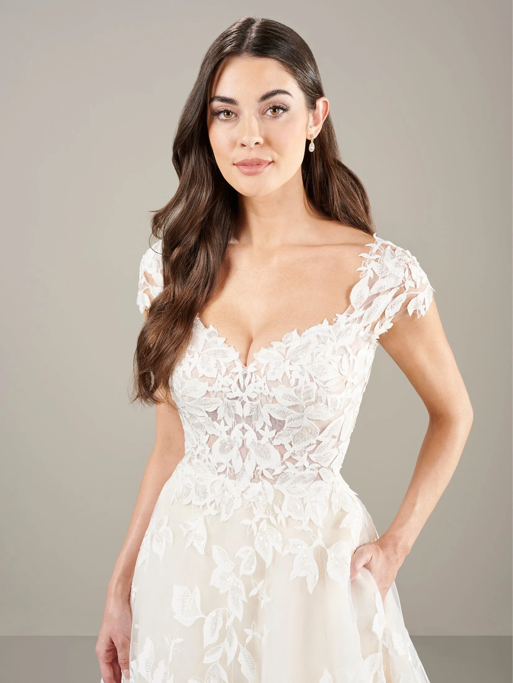 Applique Cap Sleeve Bridal Ball Gown by Adrianna Papell 31282