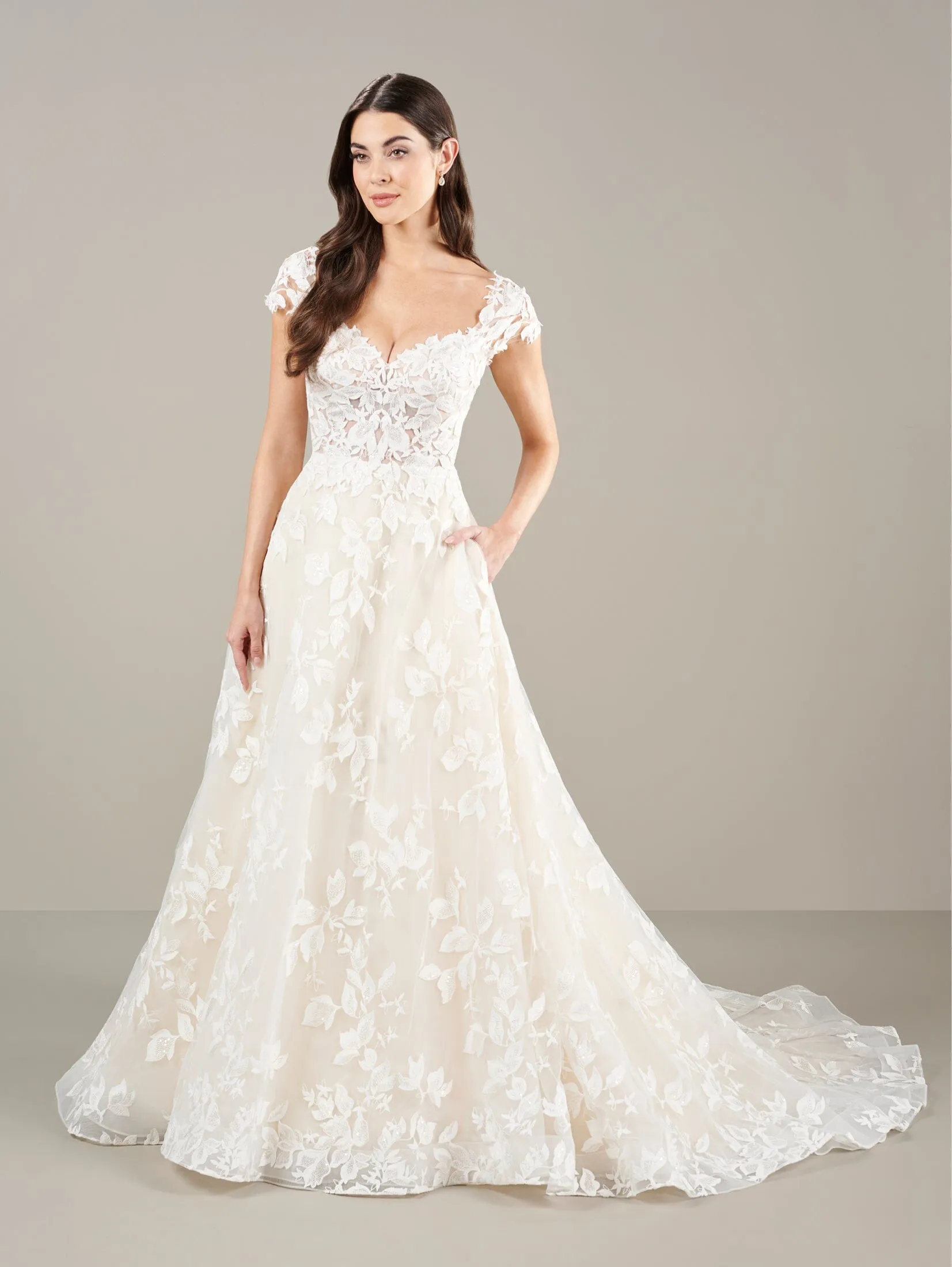 Applique Cap Sleeve Bridal Ball Gown by Adrianna Papell 31282