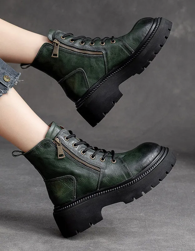 Autumn Winter Anti-slip Real Leather Lace-up Martin Boots