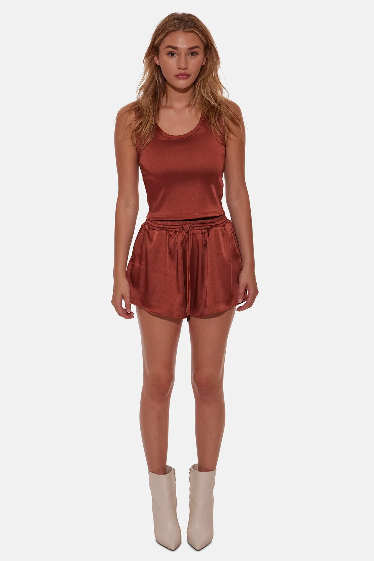 Ava Satin Tank Terracotta