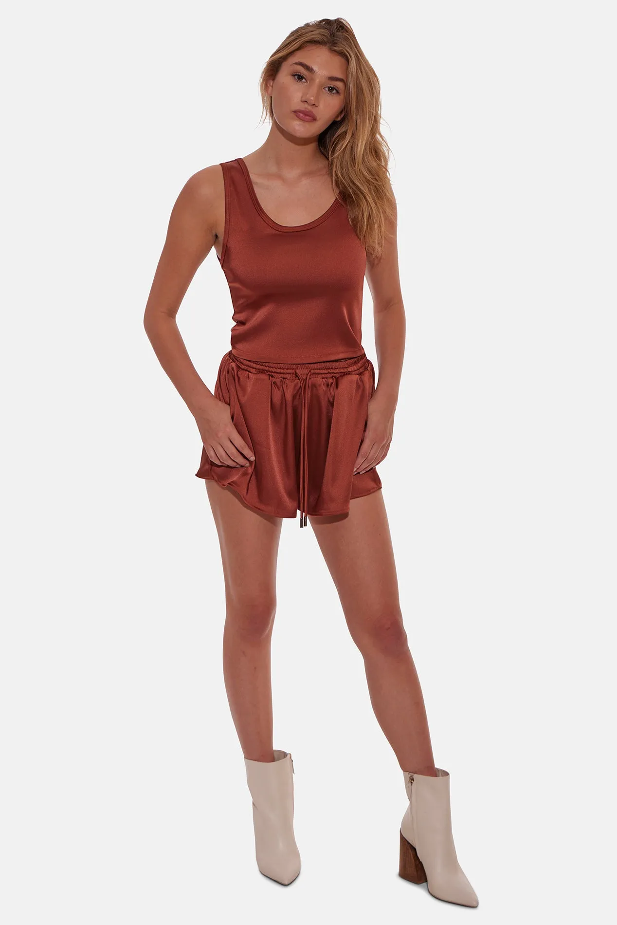 Ava Satin Tank Terracotta