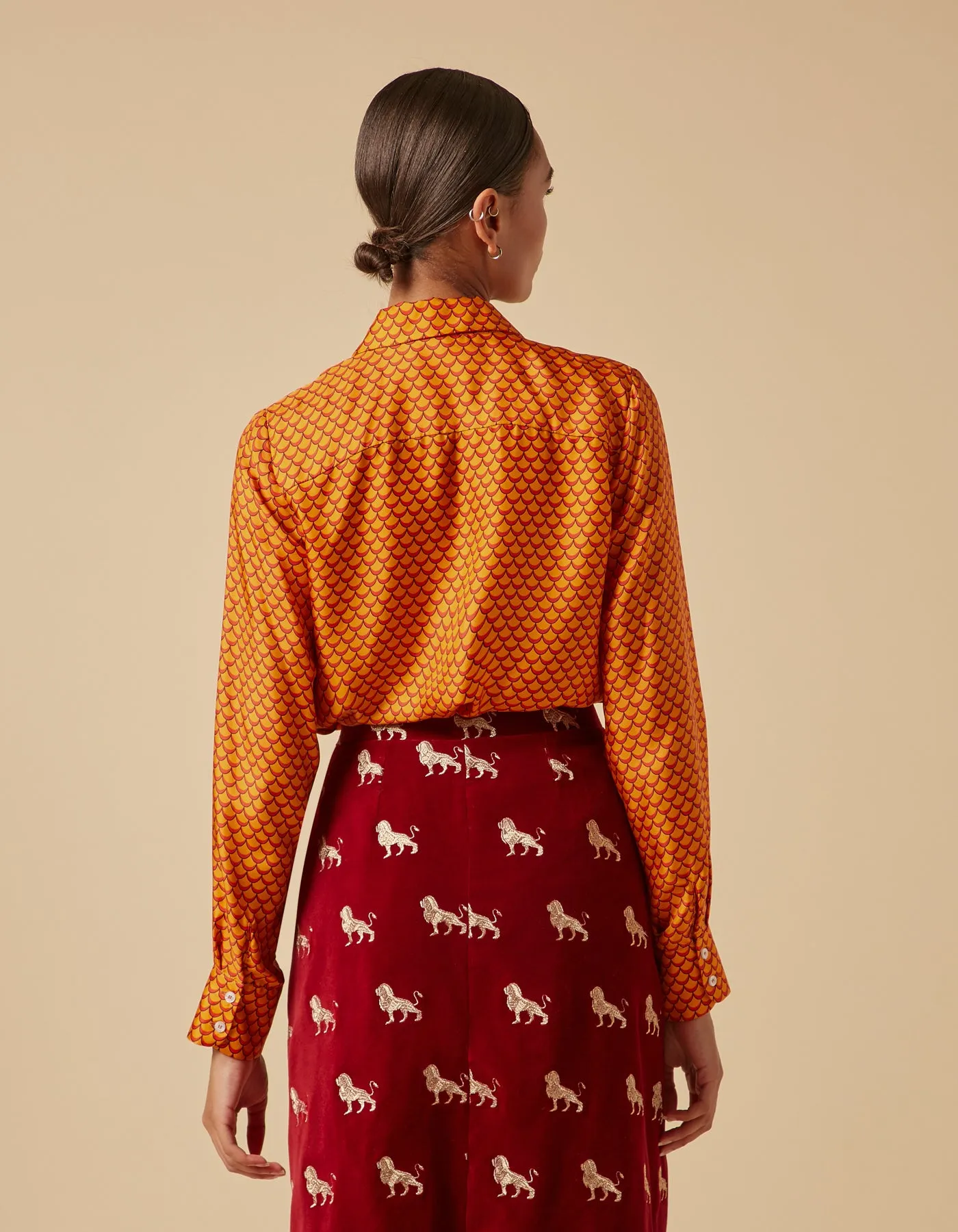 Bailey Orange Mermaid Print Silk Twill Shirt