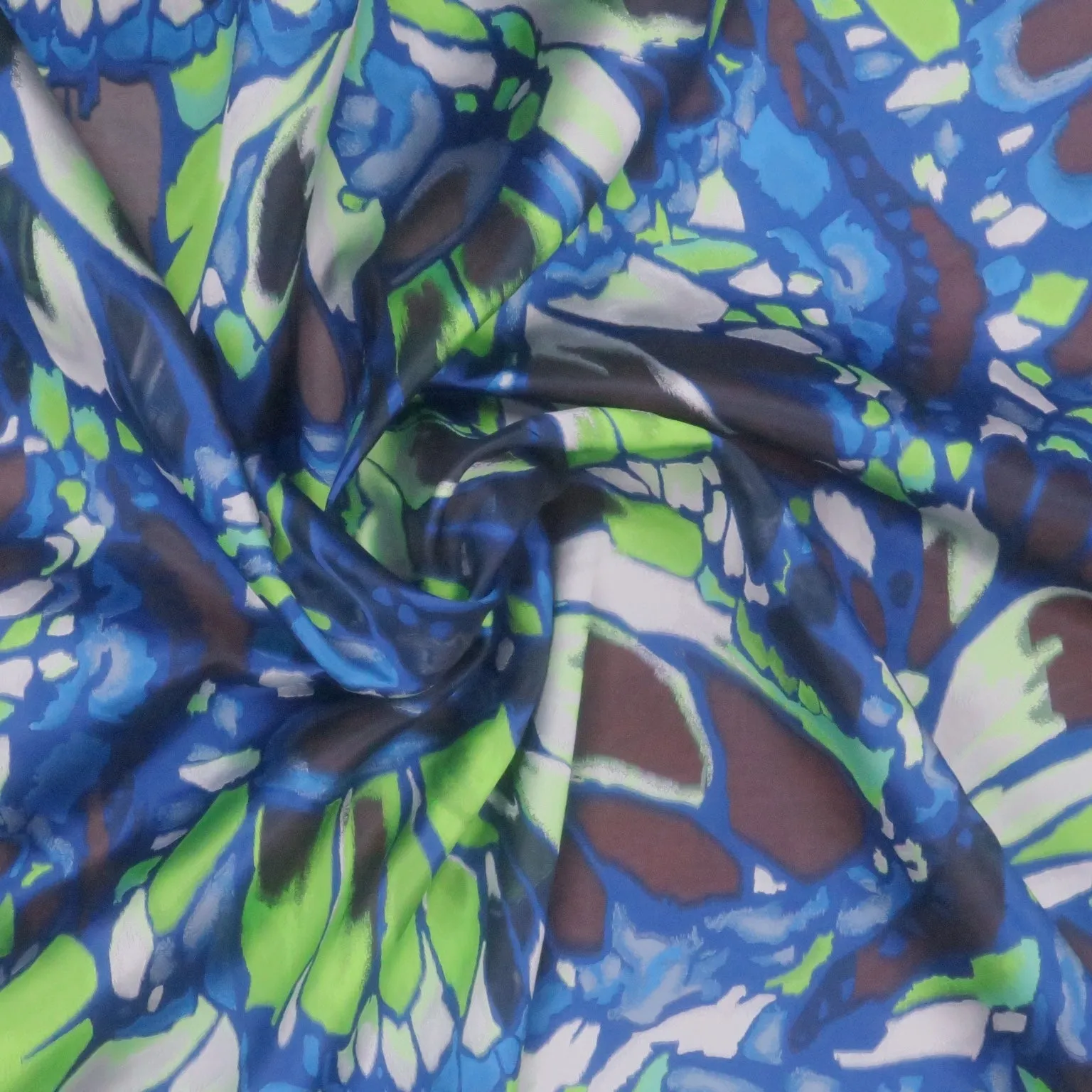 Blue and Green Florals on Blue Sheer Background Gazar Organza Fabric