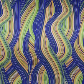 Blue and Green Waves Printed Silk Charmeuse Fabric