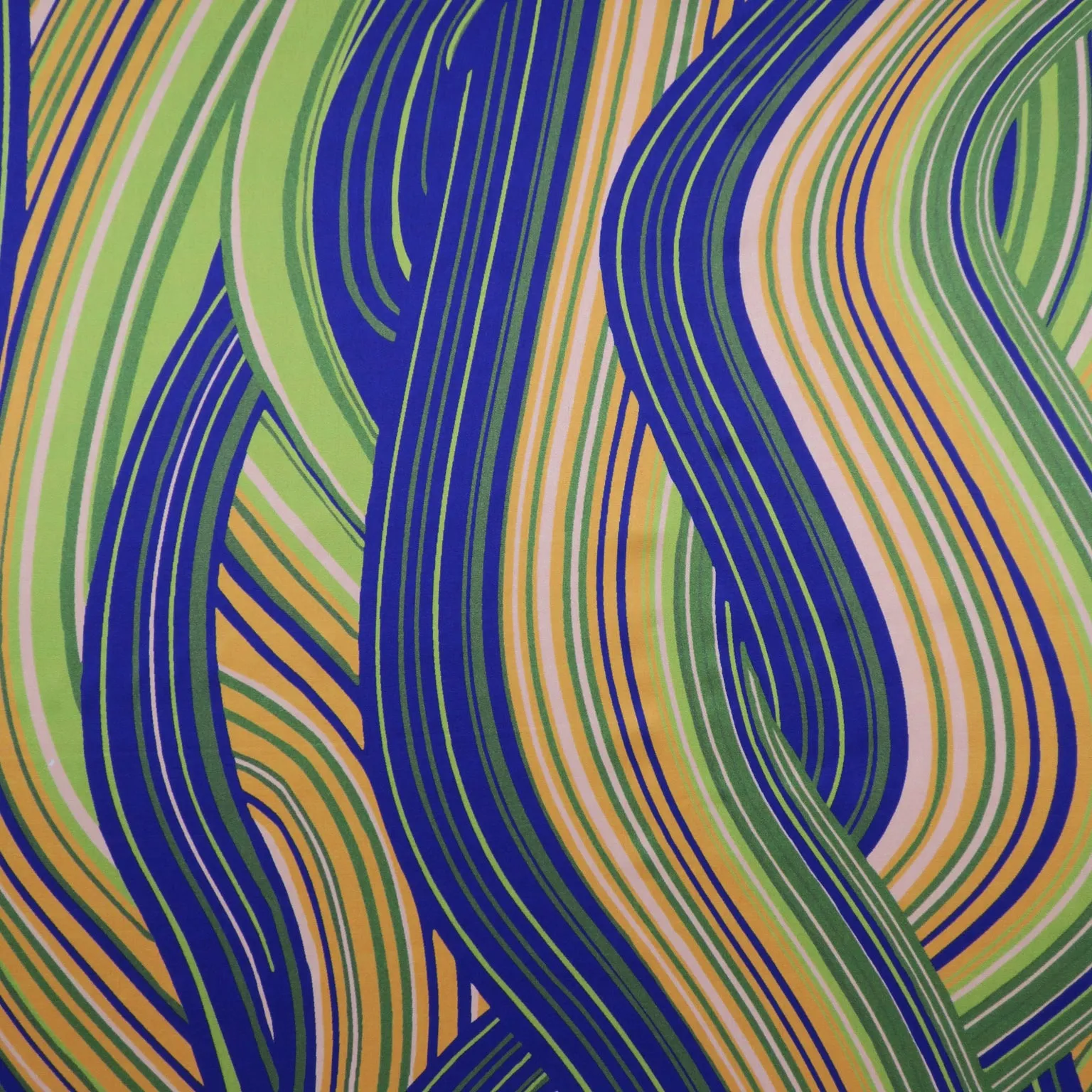 Blue and Green Waves Printed Silk Charmeuse Fabric