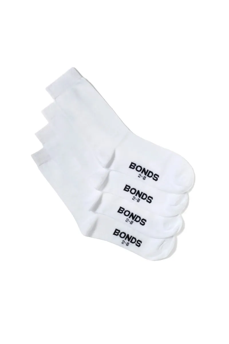 Bonds Kids School Oxford Crew Socks 4 Pack - White