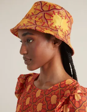 Bucket Hat Orange Portrait Print Silk Jacquard