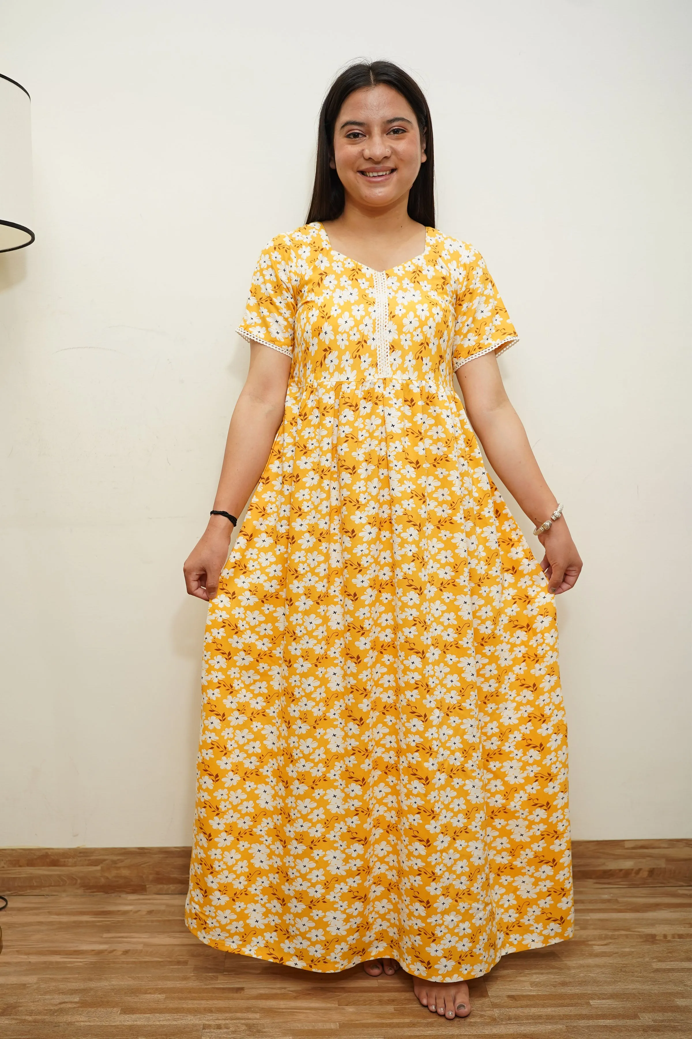 Butter Yellow Floral Night Gown