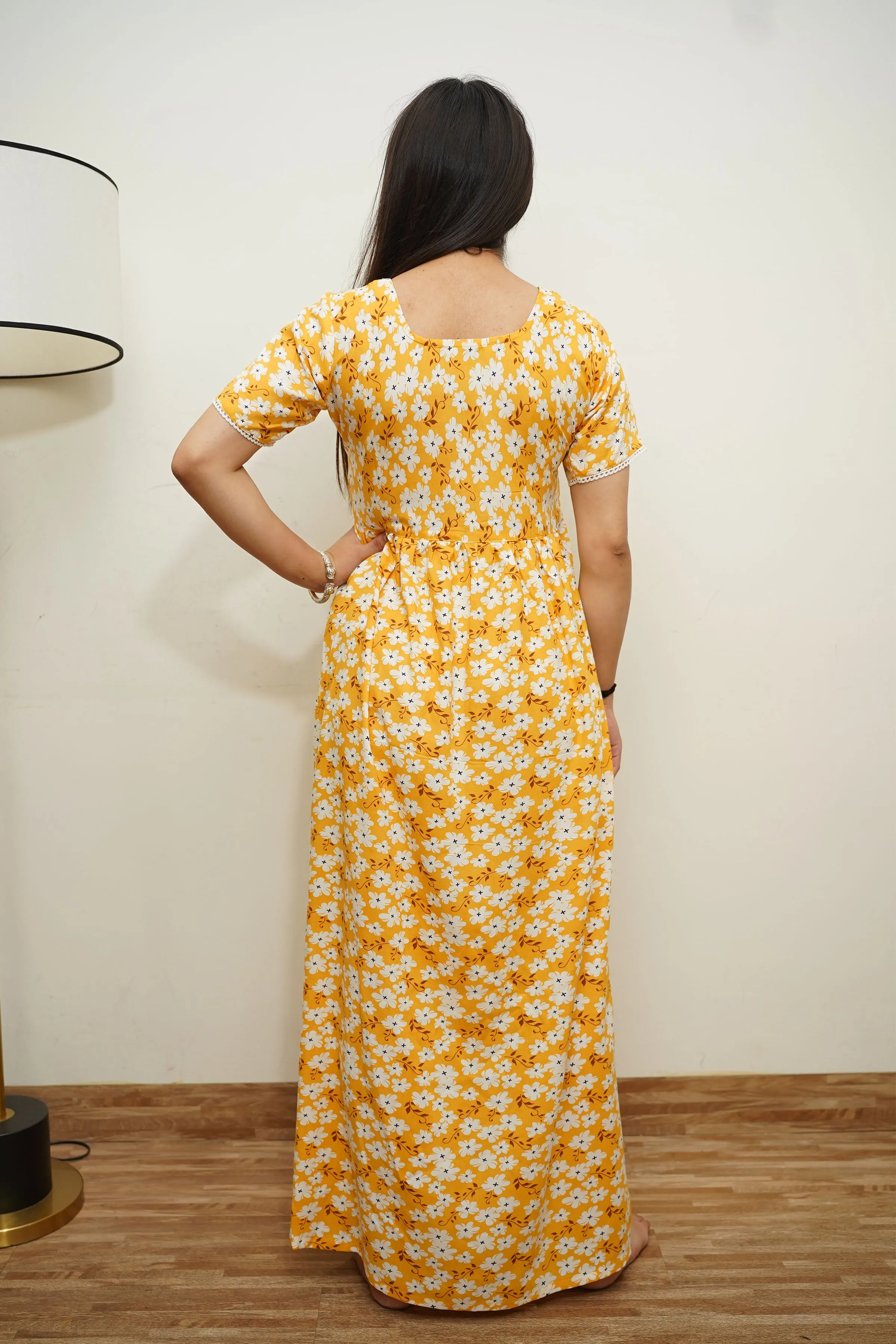 Butter Yellow Floral Night Gown