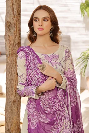 CAMELLIA-FT411 Unstitched 3pc (Cream   Purple)