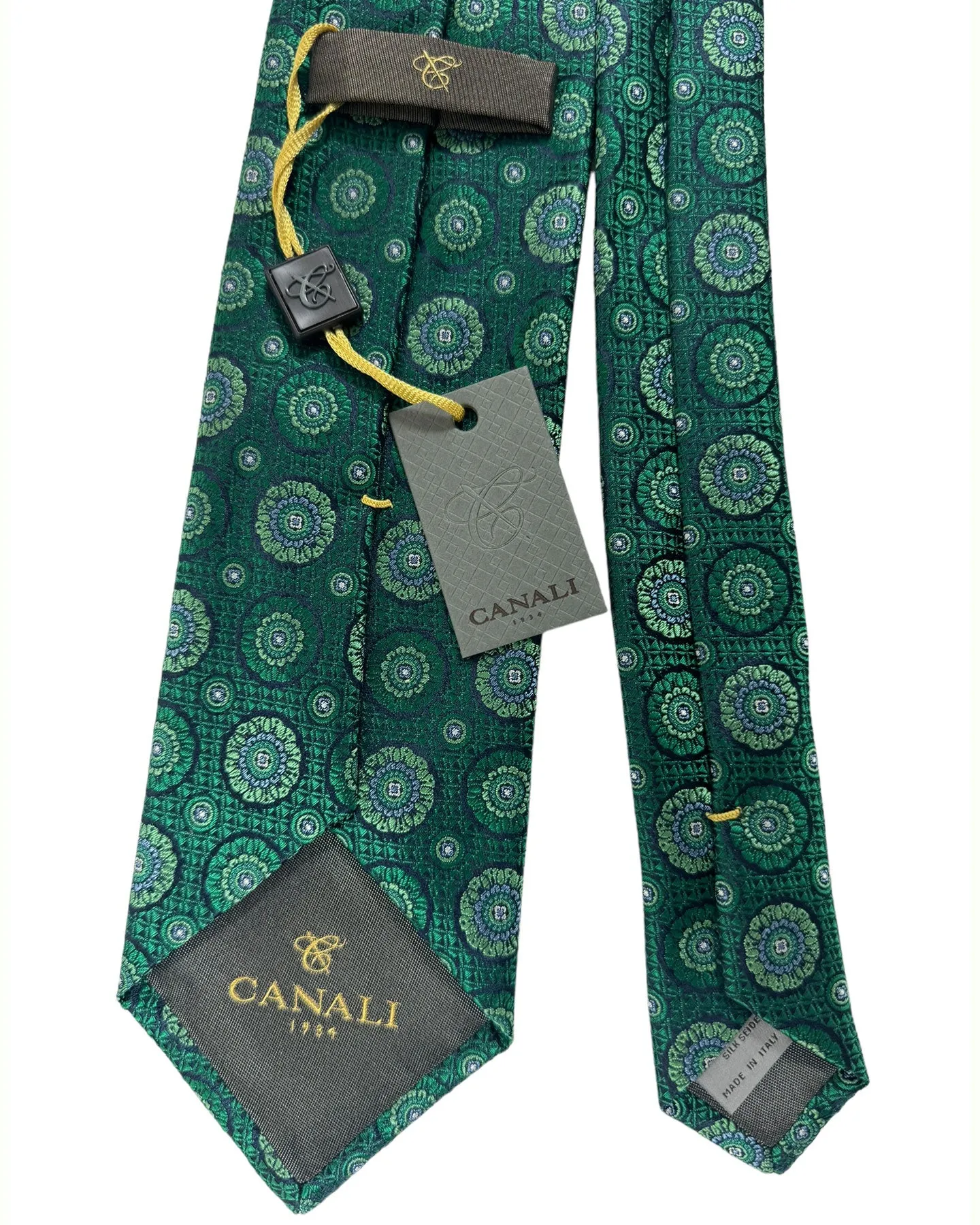 Canali Silk Tie Green Medallions Pattern - Classic Italian