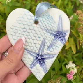 Ceramic Hanging Heart- Coastal starfish