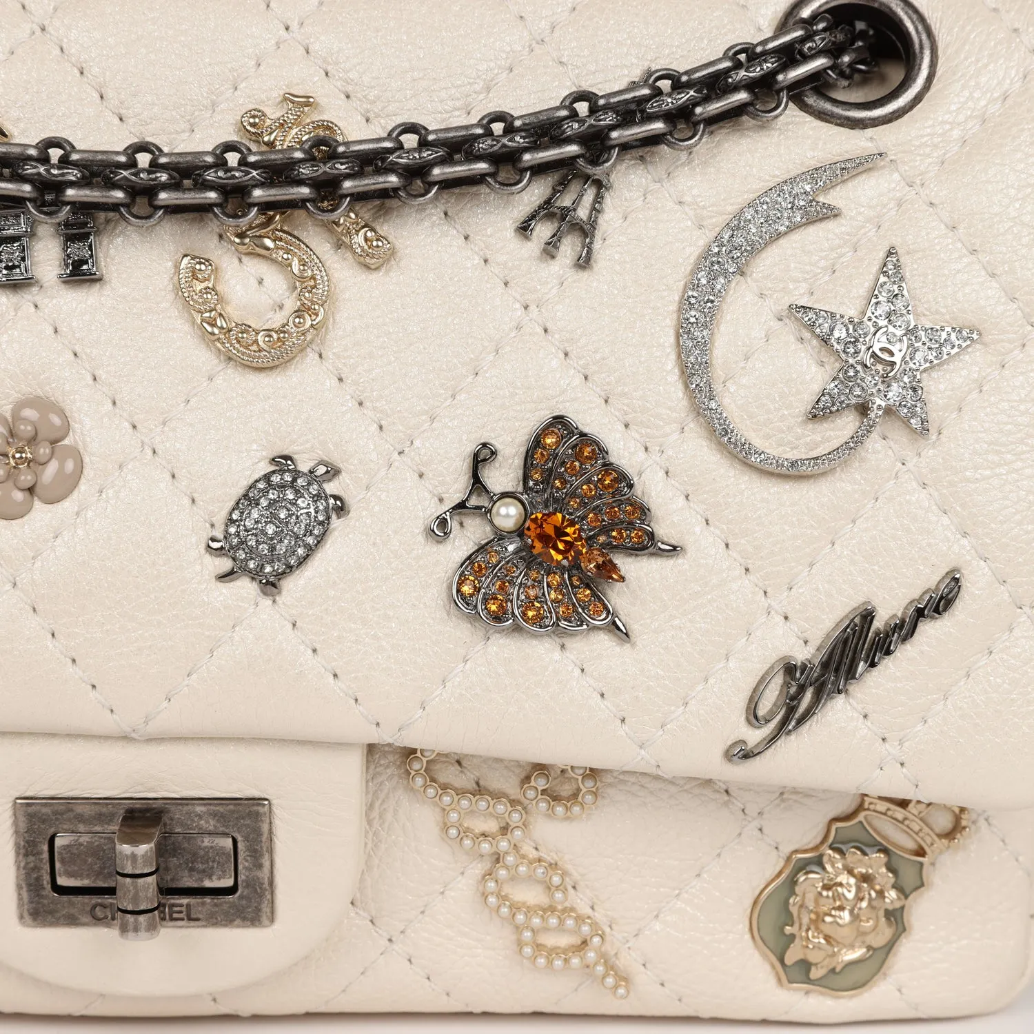 Chanel Reissue 225 2.55 Lucky Charms Double Flap Bag Ivory Aged Calfskin Ruthenium Hardware