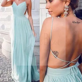 Cheap Simple Chiffon Open Back Tiffany Blue,Junior Long Bridesmaid Dresses,WG50