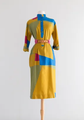 Chic 1980's Catherine Ogust Abstract Art Dress / ML