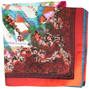 Christian Lacroix Scarf Red Blue Green Models - Large 36 Inch Square Twill Silk Scarf