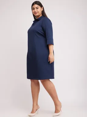 Collared Shift Dress - Navy Blue