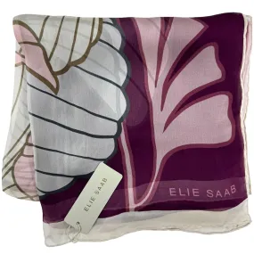 Elie Saab Scarf Purple Gray Floral - Chiffon Silk Designer Shawl