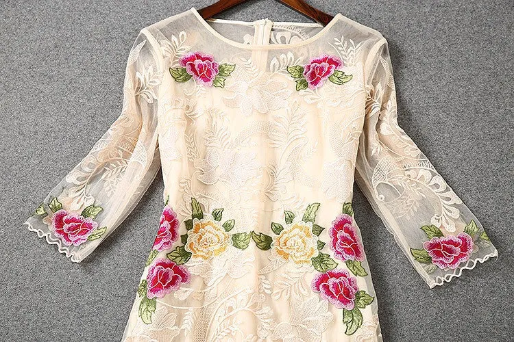 Embroidered Flower Lace Dress