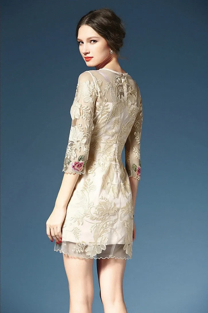 Embroidered Flower Lace Dress