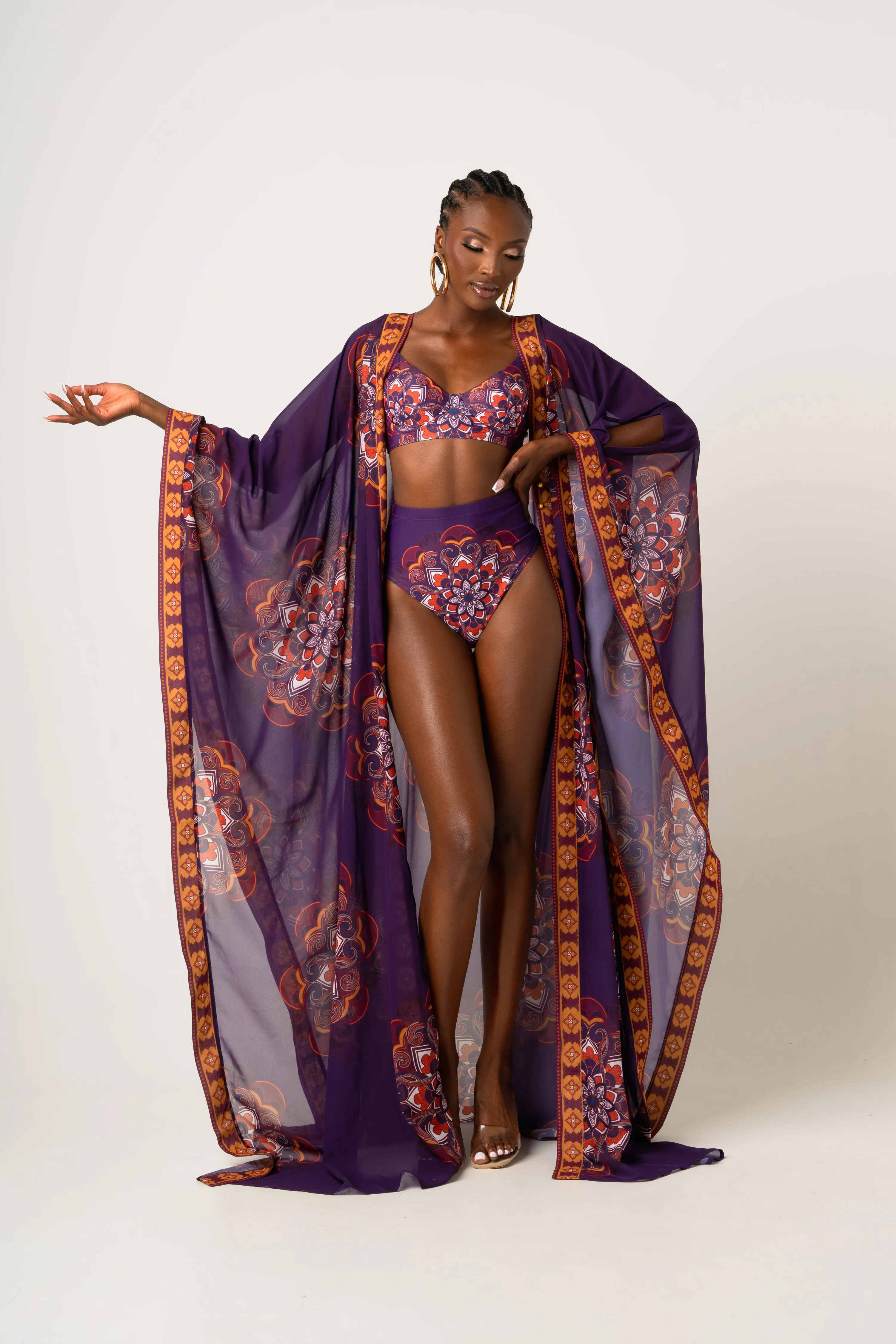 ENANG PURPLE LONG KAFTAN CHIFFON KIMONO