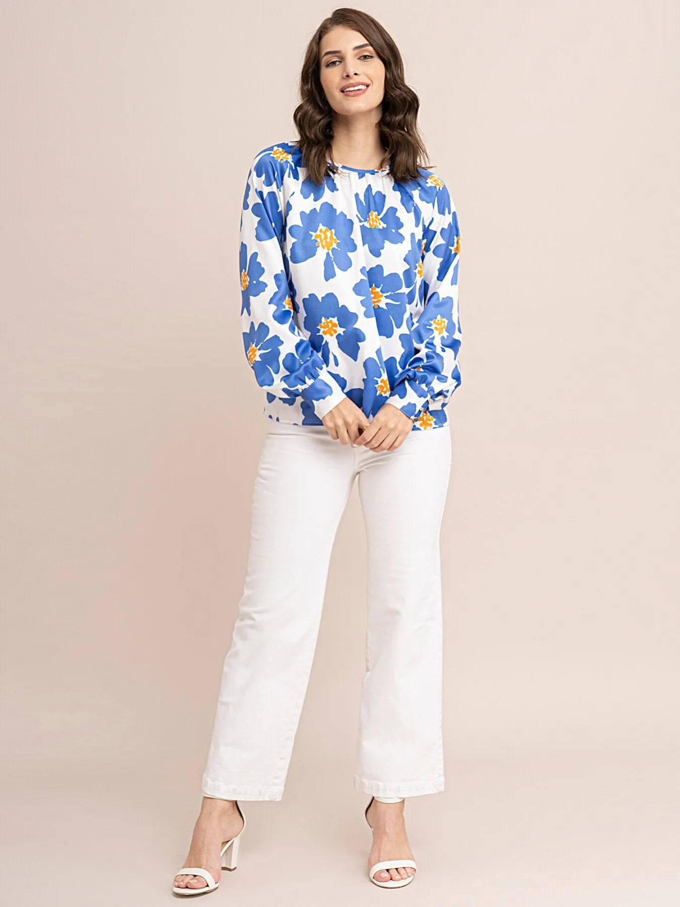 Floral Top - Blue And White