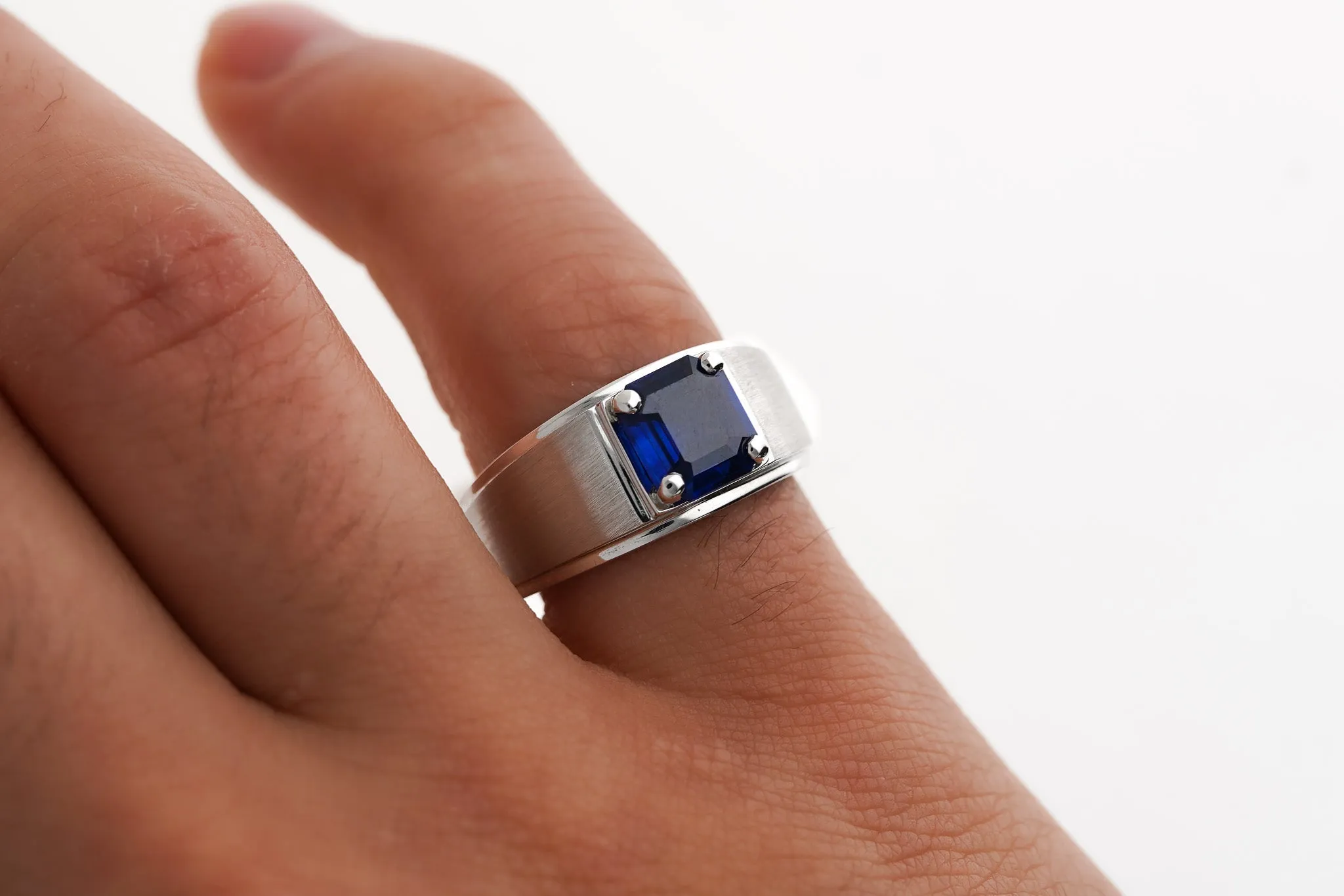 GIA Certified 2.23 Carat Square Cut Blue Sapphire Men's Matte Finish 18K Ring