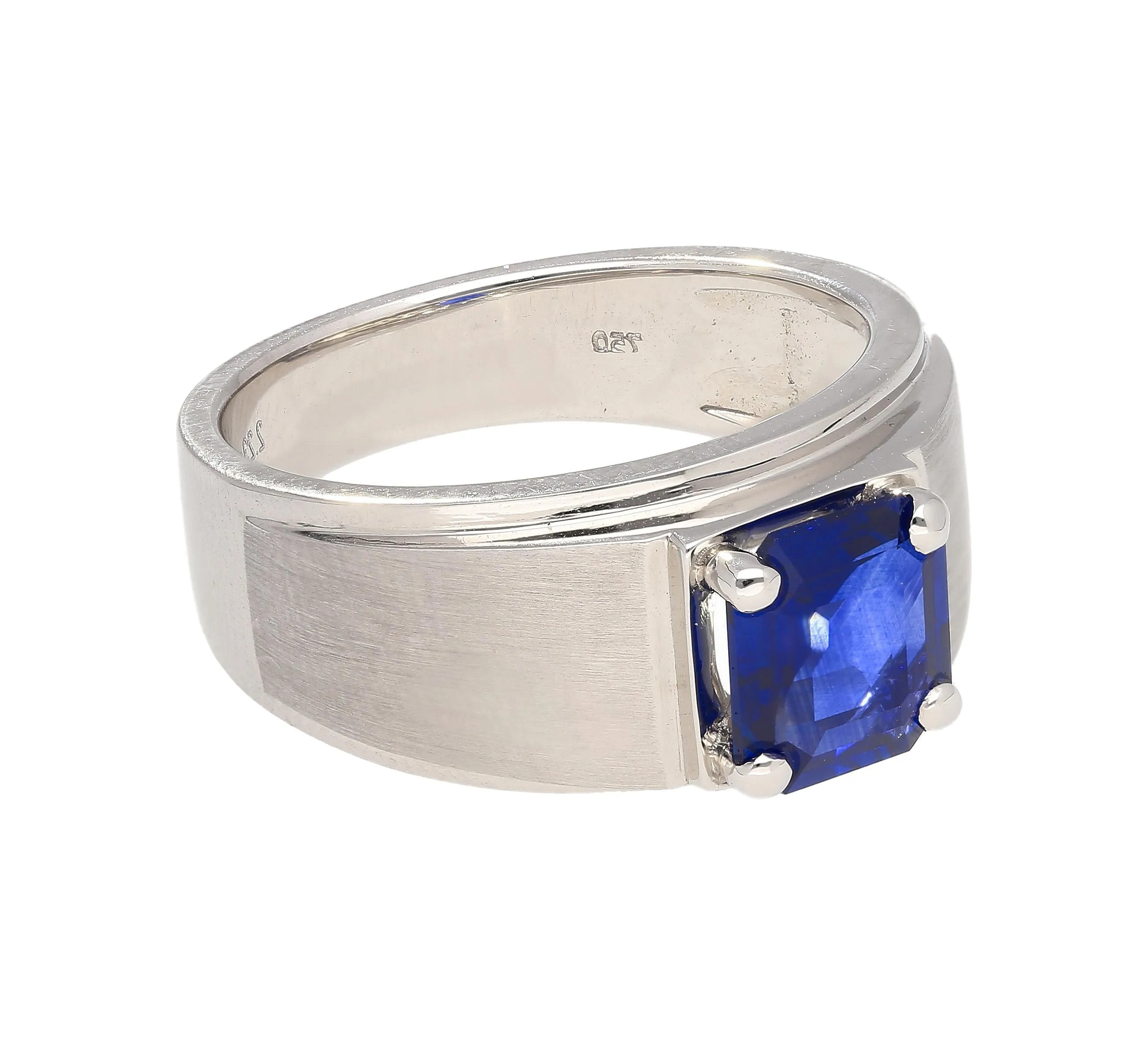 GIA Certified 2.23 Carat Square Cut Blue Sapphire Men's Matte Finish 18K Ring