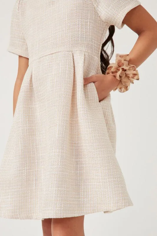 Girls Tweed Dress in Ivory