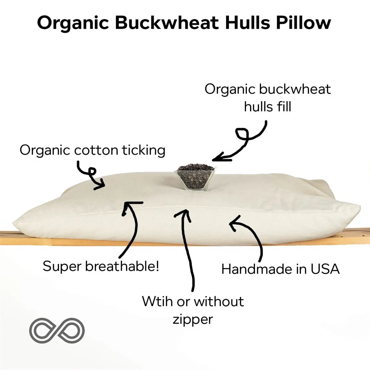 ILLINOIS 100% Organic Buckwheat Pillow (Vegan; Filling Grown & Pillow Made in USA)