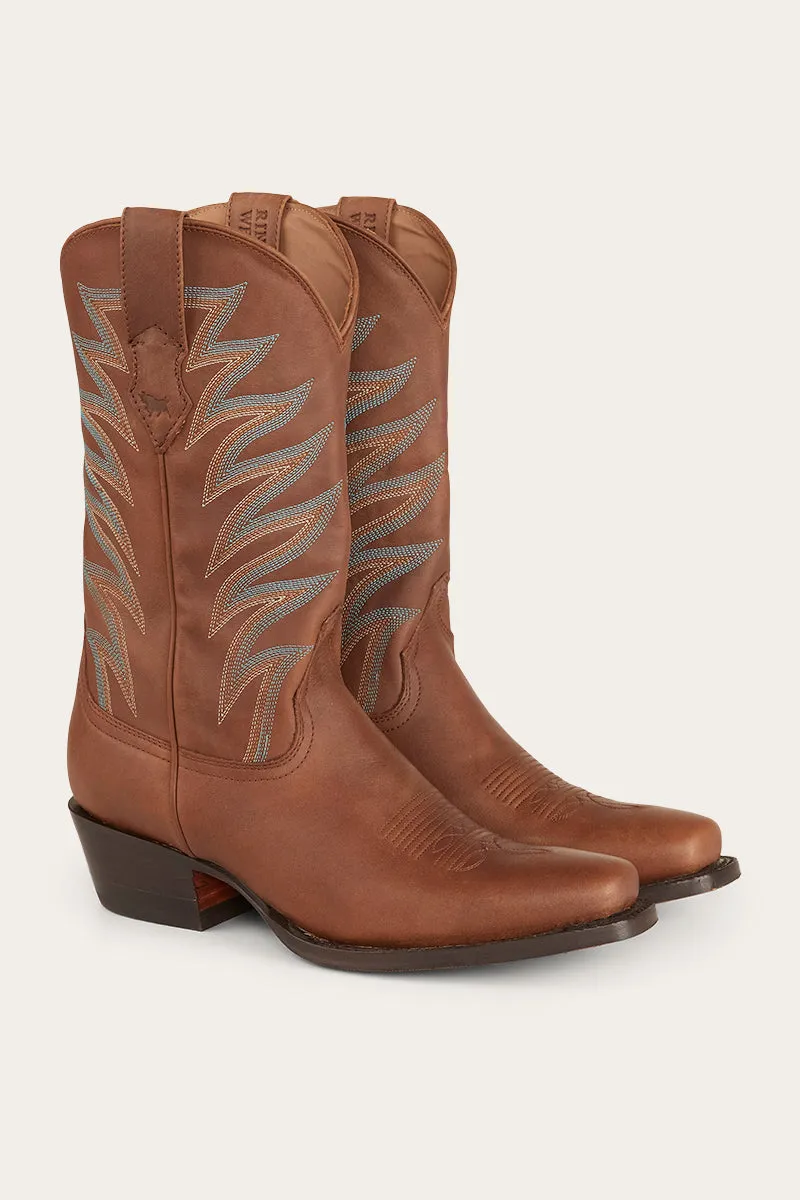 Longreach Womens Cuban Heel Boot - Saddle Tan