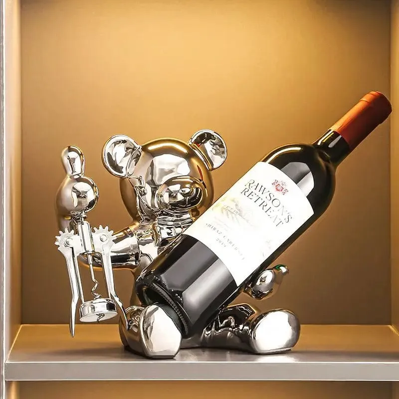 Luxury Creative High-End Ceramic Bear Wine Rack | Living Room and Home Wine Cabinet Decoration | Desktop Household Décor and Ornaments