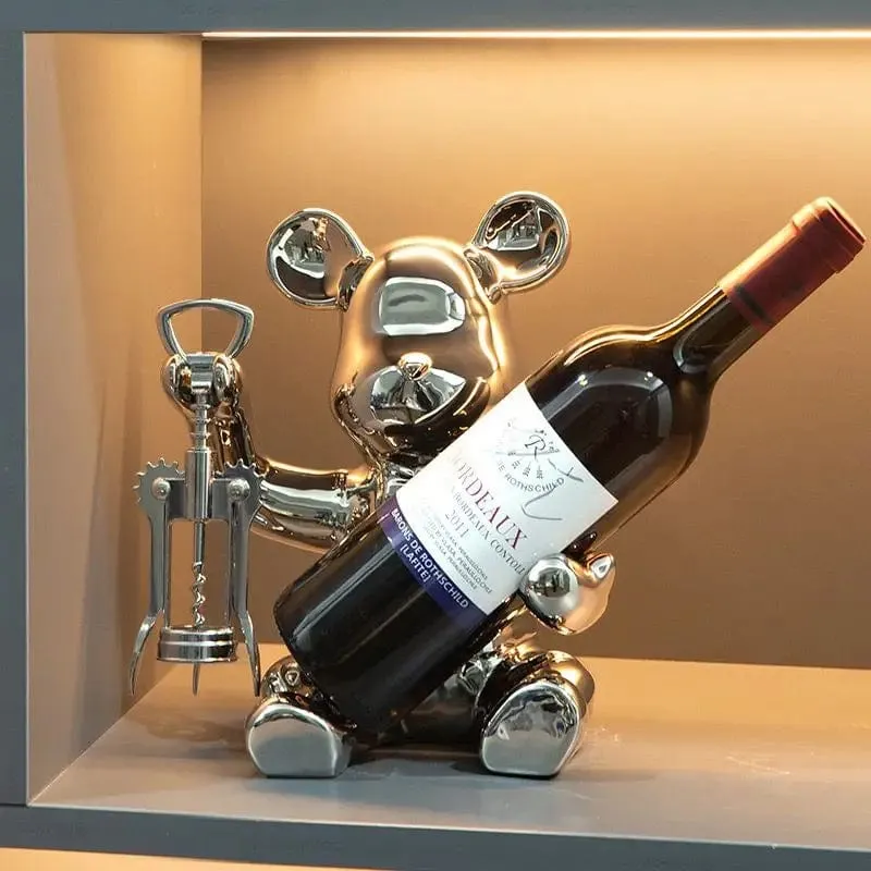 Luxury Creative High-End Ceramic Bear Wine Rack | Living Room and Home Wine Cabinet Decoration | Desktop Household Décor and Ornaments