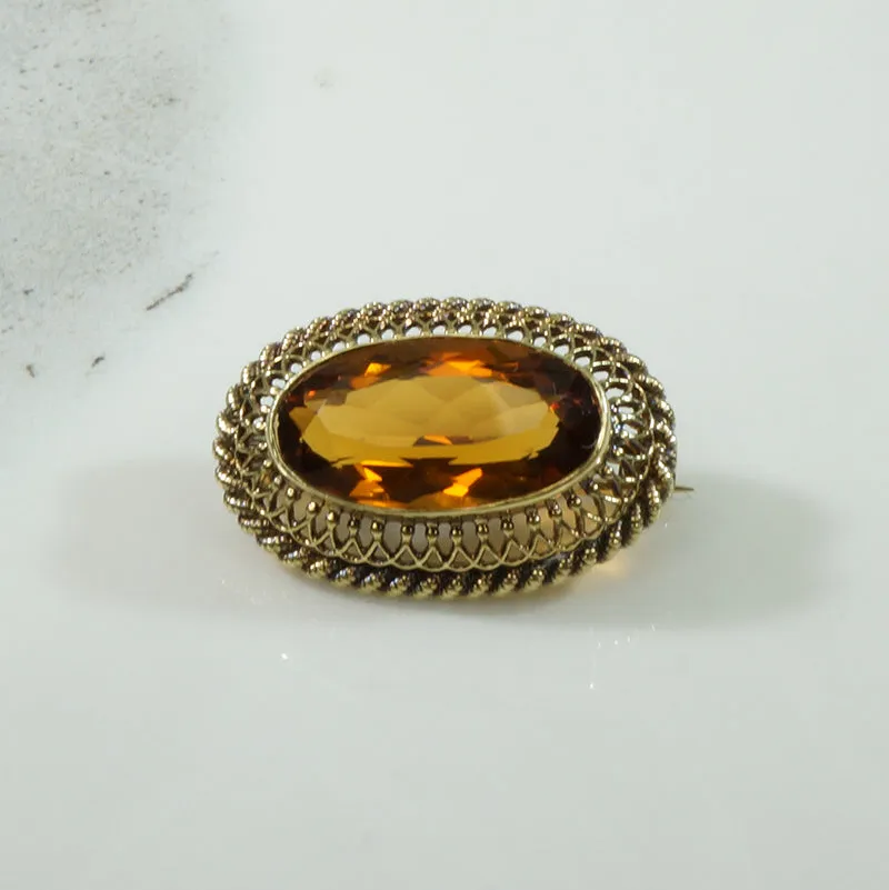 Madeira Citrine Antique Gold Brooch