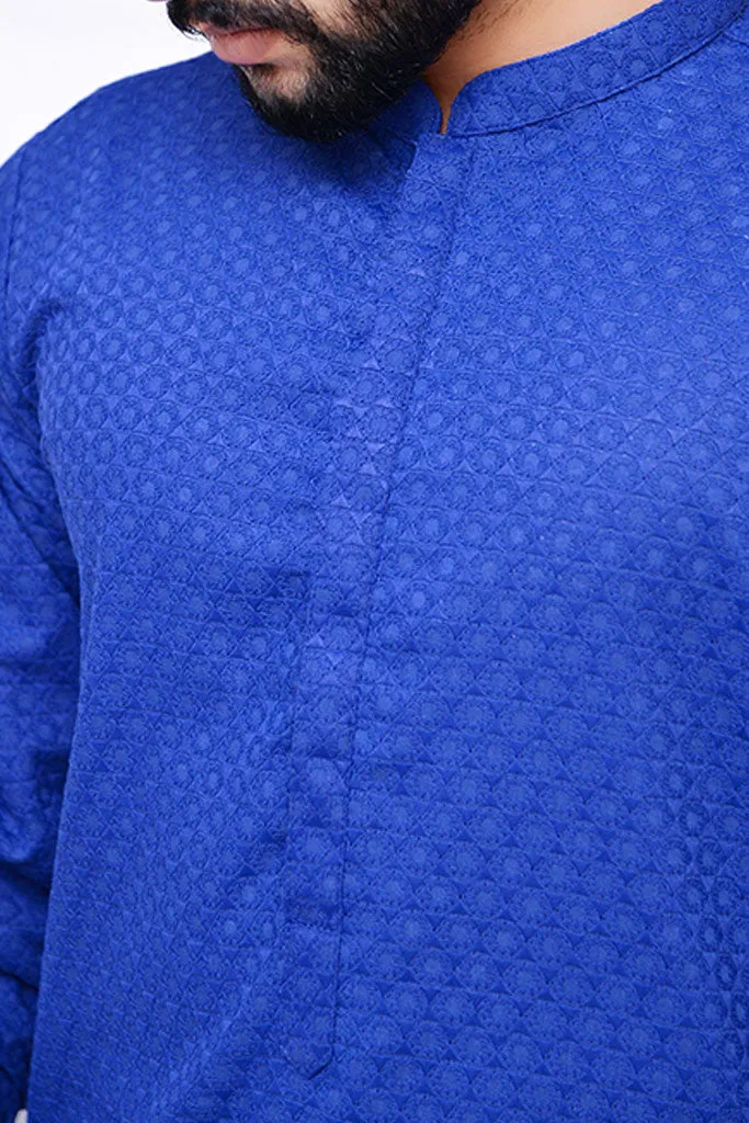 Men Embroidered Motif Design Blue Kurta