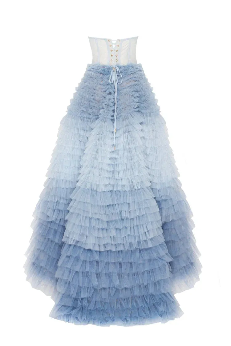 Milla Light Blue Strapless Frill-Layered Fluffy Dress